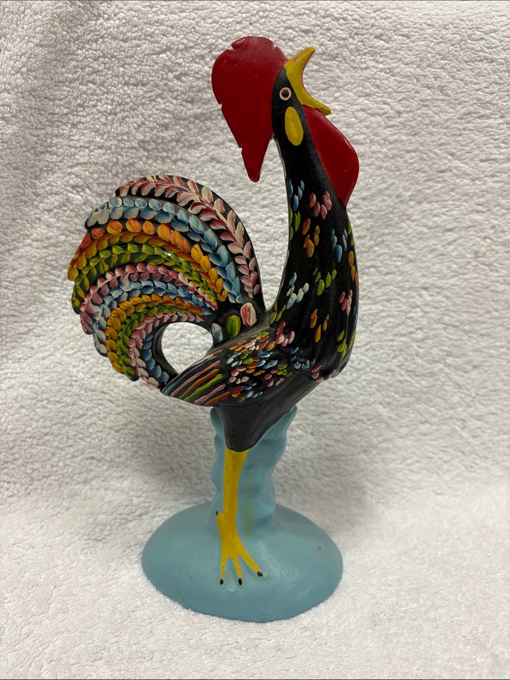 Source Unknown Multicolor Folk Art Rooster ceramic Statue